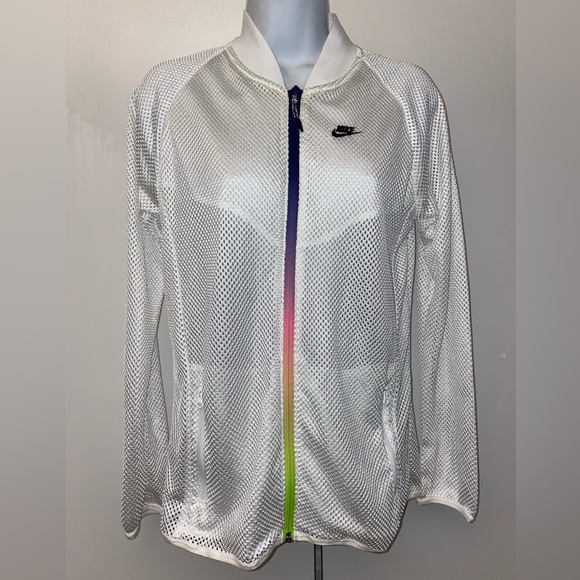 White Nike mesh zip up jacket w/ rainbow zipper - Picture 3 of 8
